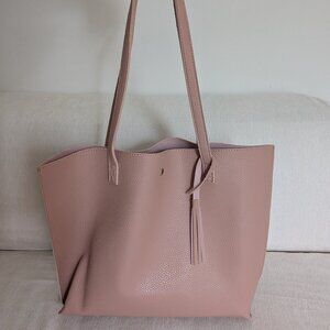 Pale Pink Leather-Like Shopper Bag